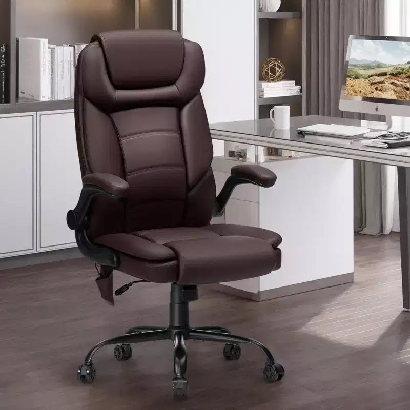 Fauteuil de bureau inclinable en cuir Hoffree, chaise pivotante ergonomique avec support lombaire gonflable et accoudoirs