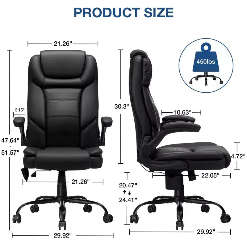 Fauteuil de bureau inclinable en cuir Hoffree, chaise pivotante ergonomique avec support lombaire gonflable et accoudoirs
