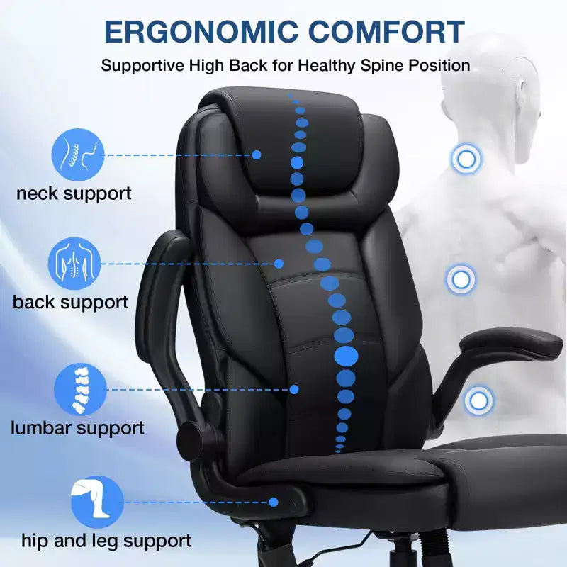 Fauteuil de bureau inclinable en cuir Hoffree, chaise pivotante ergonomique avec support lombaire gonflable et accoudoirs