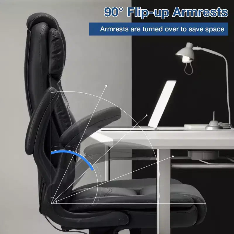 Fauteuil de bureau inclinable en cuir Hoffree, chaise pivotante ergonomique avec support lombaire gonflable et accoudoirs