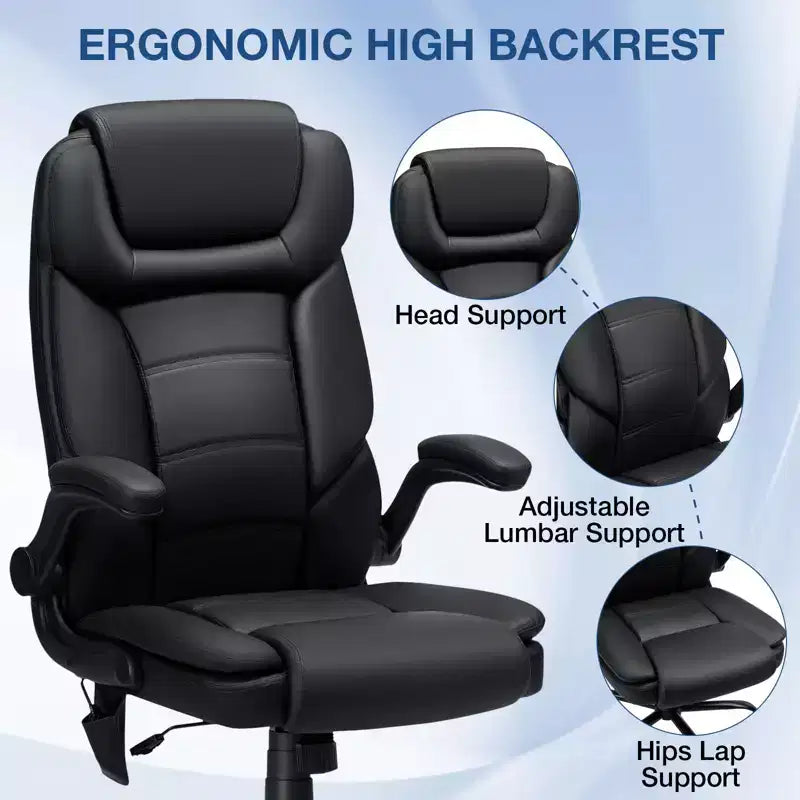 Fauteuil de bureau inclinable en cuir Hoffree, chaise pivotante ergonomique avec support lombaire gonflable et accoudoirs