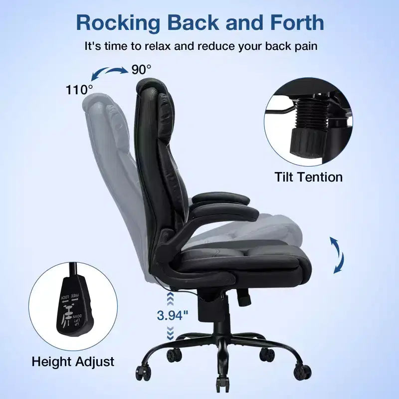 Fauteuil de bureau inclinable en cuir Hoffree, chaise pivotante ergonomique avec support lombaire gonflable et accoudoirs
