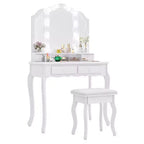 Costway Coiffeuse avec Miroir Tri-Pliant et Lumières LED 4 Tiroirs Étagère Ouverte Blanc/Noir