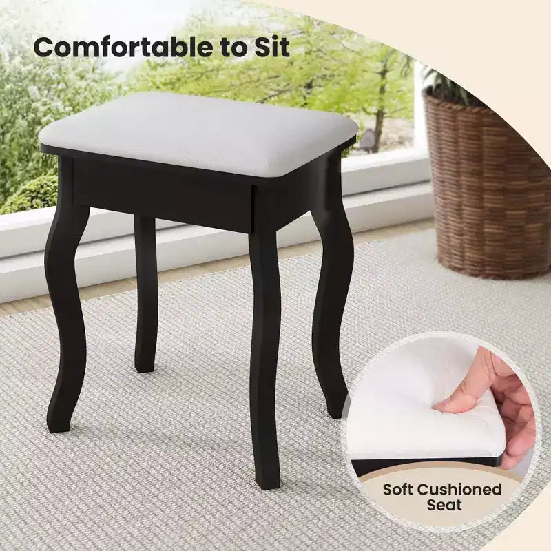 Costway Coiffeuse avec Miroir Tri-Pliant et Lumières LED 4 Tiroirs Étagère Ouverte Blanc/Noir