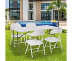 Table pliante portable de 1,5 m en plastique PEHD, utilisable en intérieur et extérieur, se plie en deux, pour 6 à 8 personnes, blanche