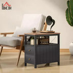Table d'appoint étroite HOMCOM avec station de charge et ports USB pour salon, table d'appoint moderne avec tiroirs, étagère