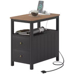 Table d'appoint étroite HOMCOM avec station de charge et ports USB pour salon, table d'appoint moderne avec tiroirs, étagère
