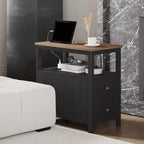 Table d'appoint étroite HOMCOM avec station de charge et ports USB pour salon, table d'appoint moderne avec tiroirs, étagère