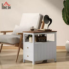 Table d'appoint étroite HOMCOM avec station de charge et ports USB pour salon, table d'appoint moderne avec tiroirs, étagère