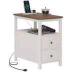 Table d'appoint étroite HOMCOM avec station de charge et ports USB pour salon, table d'appoint moderne avec tiroirs, étagère