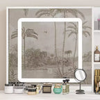 Ensemble coiffeuse blanche Famapy avec tabouret, miroir de maquillage éclairé et station de recharge, organisateur de coiffeuse