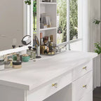 Ensemble coiffeuse blanche Famapy avec tabouret, miroir de maquillage éclairé et station de recharge, organisateur de coiffeuse