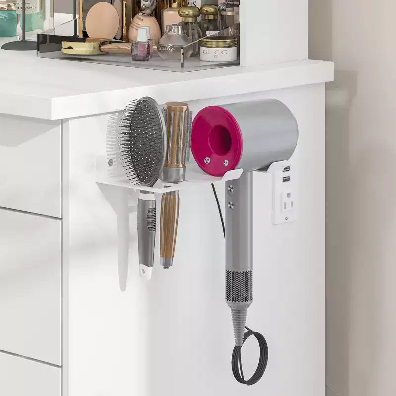 Ensemble coiffeuse blanche Famapy avec tabouret, miroir de maquillage éclairé et station de recharge, organisateur de coiffeuse