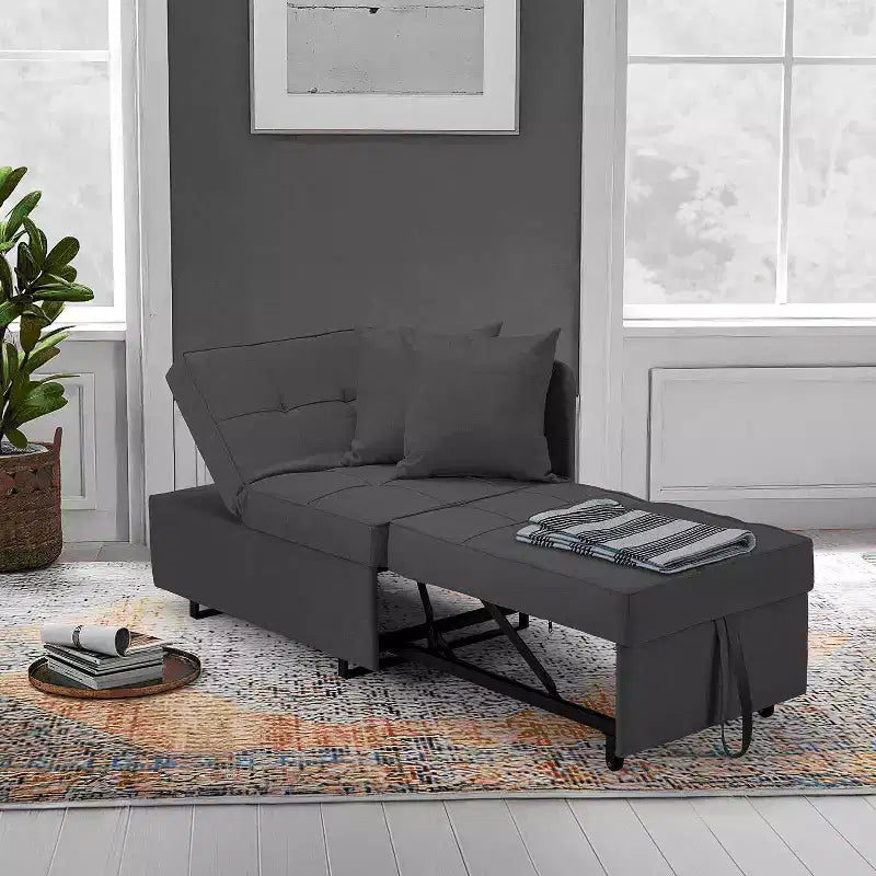 Fauteuil de lit de repos 3-en-1 Erommy, canapé-lit escamotable avec dossier réglable sur 5 positions et tissu en faux lin