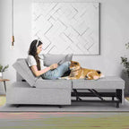 Fauteuil de lit de repos 3-en-1 Erommy, canapé-lit escamotable avec dossier réglable sur 5 positions et tissu en faux lin