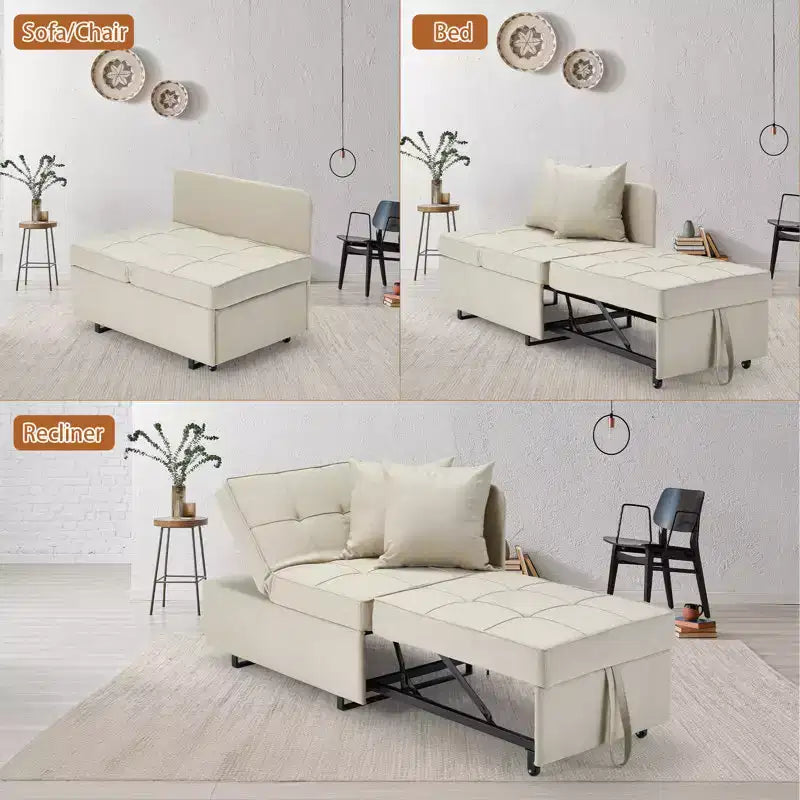 Fauteuil de lit de repos 3-en-1 Erommy, canapé-lit escamotable avec dossier réglable sur 5 positions et tissu en faux lin