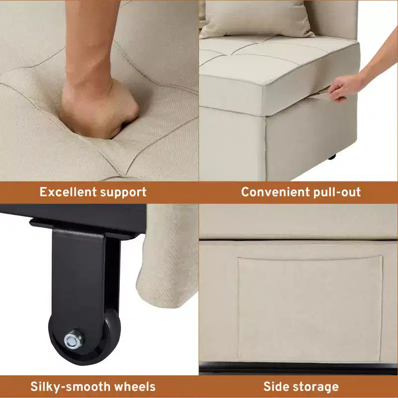 Fauteuil de lit de repos 3-en-1 Erommy, canapé-lit escamotable avec dossier réglable sur 5 positions et tissu en faux lin
