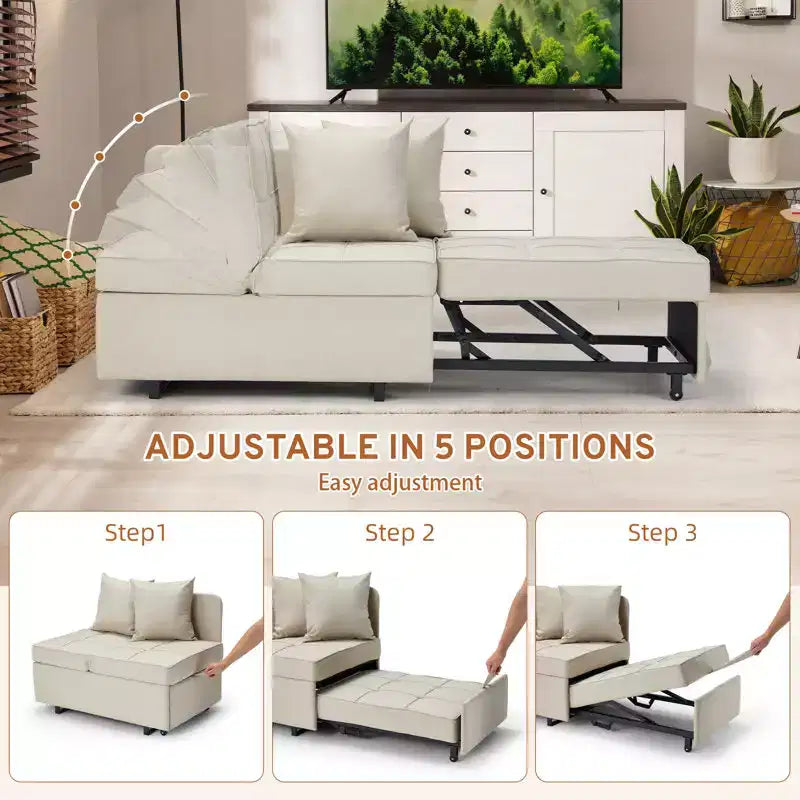 Fauteuil de lit de repos 3-en-1 Erommy, canapé-lit escamotable avec dossier réglable sur 5 positions et tissu en faux lin