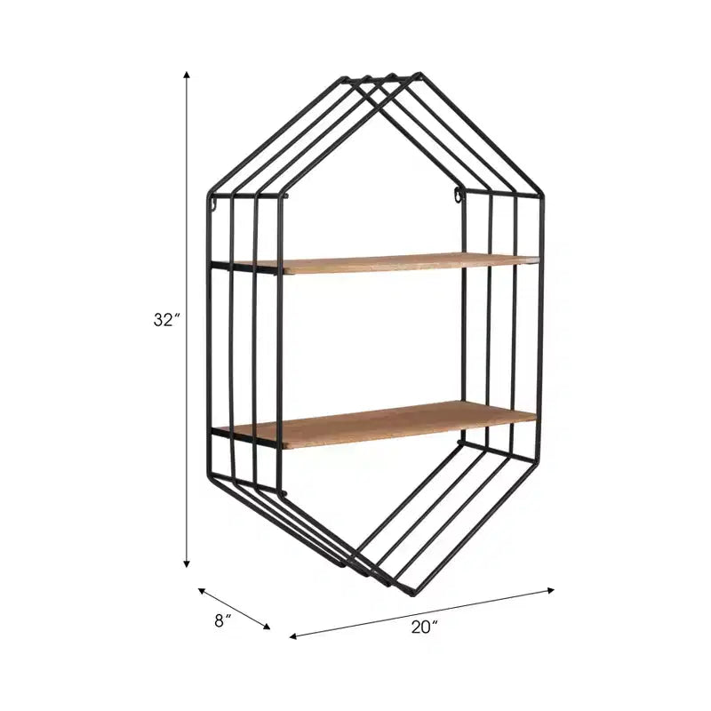 Étagère murale hexagonale en métal et bois pour la décoration intérieure - Rangement mural minimaliste pour salon, chambre ou bureau - 32, marron et noir