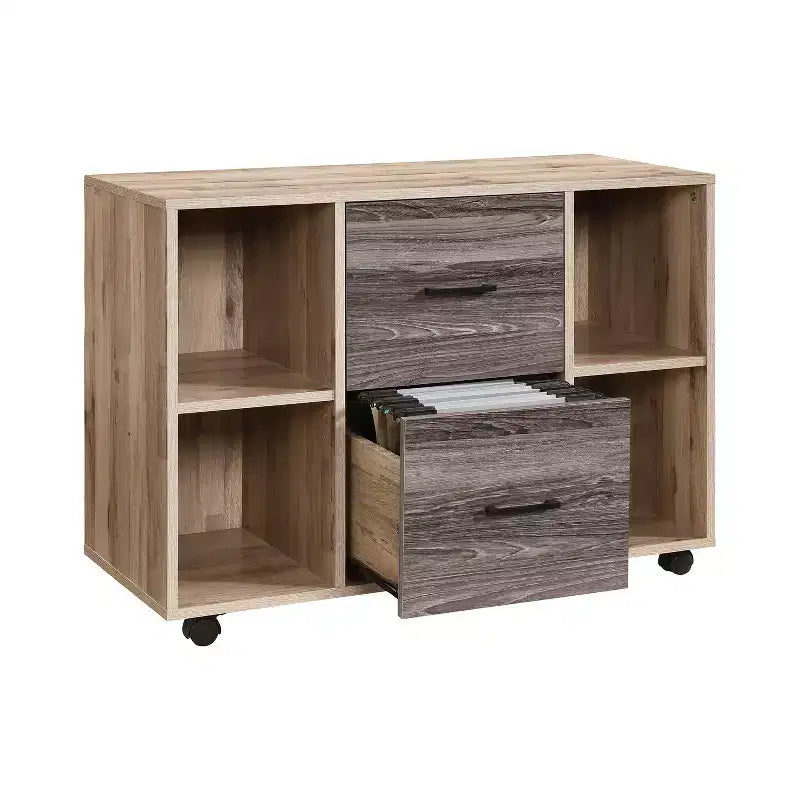Meuble de classement AndMakers à 3 tiroirs de 99 cm de large pour bureau à domicile, classeur latéral mobile, support d'imprimante avec étagères de rangement ouvertes