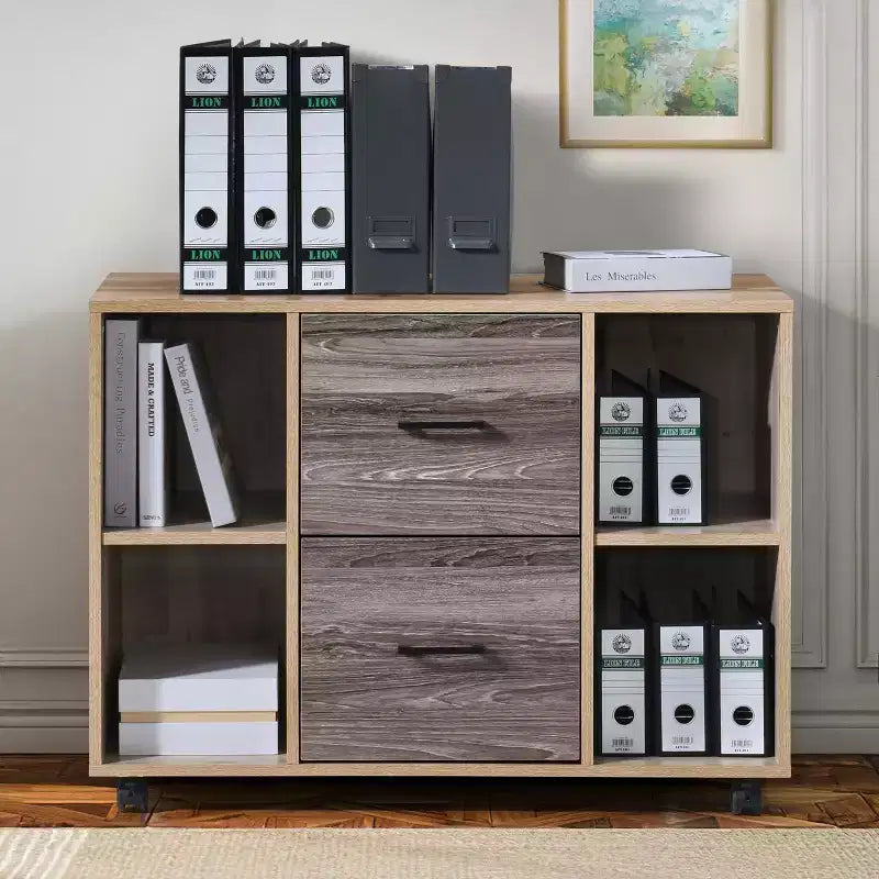 Meuble de classement AndMakers à 3 tiroirs de 99 cm de large pour bureau à domicile, classeur latéral mobile, support d'imprimante avec étagères de rangement ouvertes