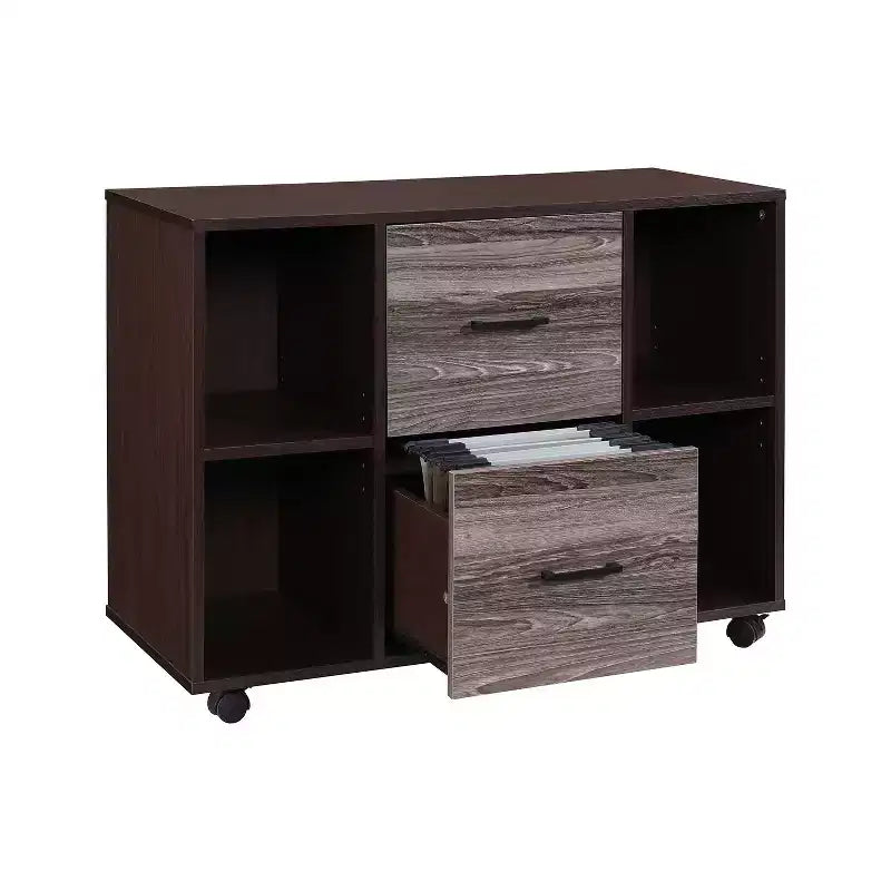 Meuble de classement AndMakers à 3 tiroirs de 99 cm de large pour bureau à domicile, classeur latéral mobile, support d'imprimante avec étagères de rangement ouvertes