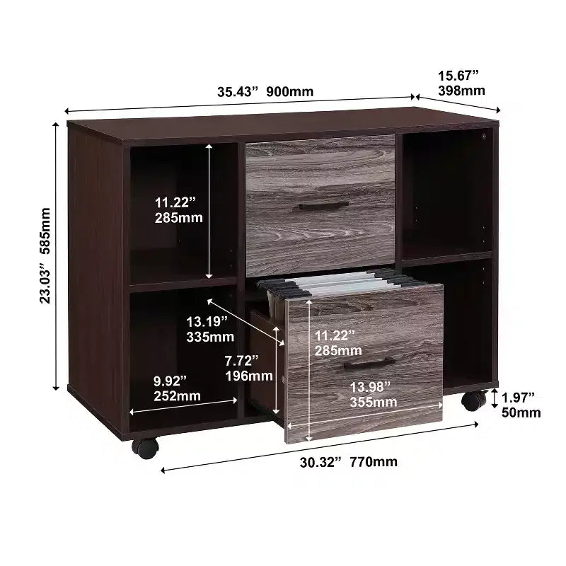 Meuble de classement AndMakers à 3 tiroirs de 99 cm de large pour bureau à domicile, classeur latéral mobile, support d'imprimante avec étagères de rangement ouvertes