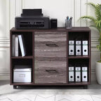 Meuble de classement AndMakers à 3 tiroirs de 99 cm de large pour bureau à domicile, classeur latéral mobile, support d'imprimante avec étagères de rangement ouvertes