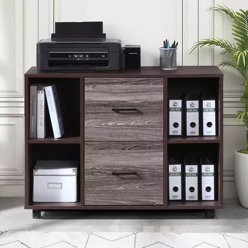Meuble de classement AndMakers à 3 tiroirs de 99 cm de large pour bureau à domicile, classeur latéral mobile, support d'imprimante avec étagères de rangement ouvertes