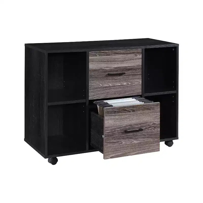 Meuble de classement AndMakers à 3 tiroirs de 99 cm de large pour bureau à domicile, classeur latéral mobile, support d'imprimante avec étagères de rangement ouvertes