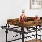 Chariot de bar, chariots de bar pour la maison, chariot de service à 3 niveaux avec roulettes, chariot en métal avec porte-bouteilles et plateau amovible pour cuisine, salle à manger