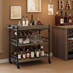 Chariot de bar, chariots de bar pour la maison, chariot de service à 3 niveaux avec roulettes, chariot en métal avec porte-bouteilles et plateau amovible pour cuisine, salle à manger