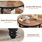 Garvee Table Basse Ronde Rustique avec Étagère de Rangement, Table Basse Circulaire en Bois avec Pieds en Métal Robustes pour Salon