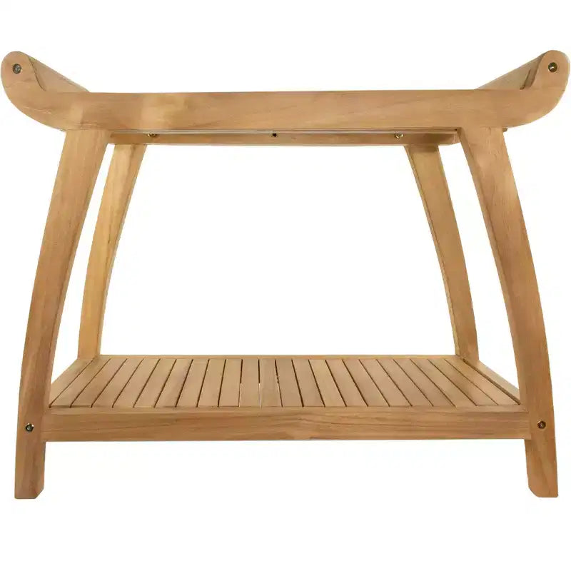 Banc de spa courbé Nordic Teak 30 naturel pour douche et bain avec étagère - Beige