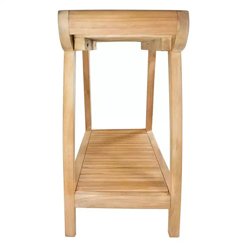 Banc de spa courbé Nordic Teak 30 naturel pour douche et bain avec étagère - Beige