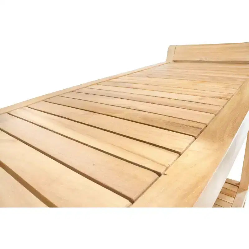 Banc de spa courbé Nordic Teak 30 naturel pour douche et bain avec étagère - Beige