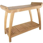 Banc de spa courbé Nordic Teak 30 naturel pour douche et bain avec étagère - Beige