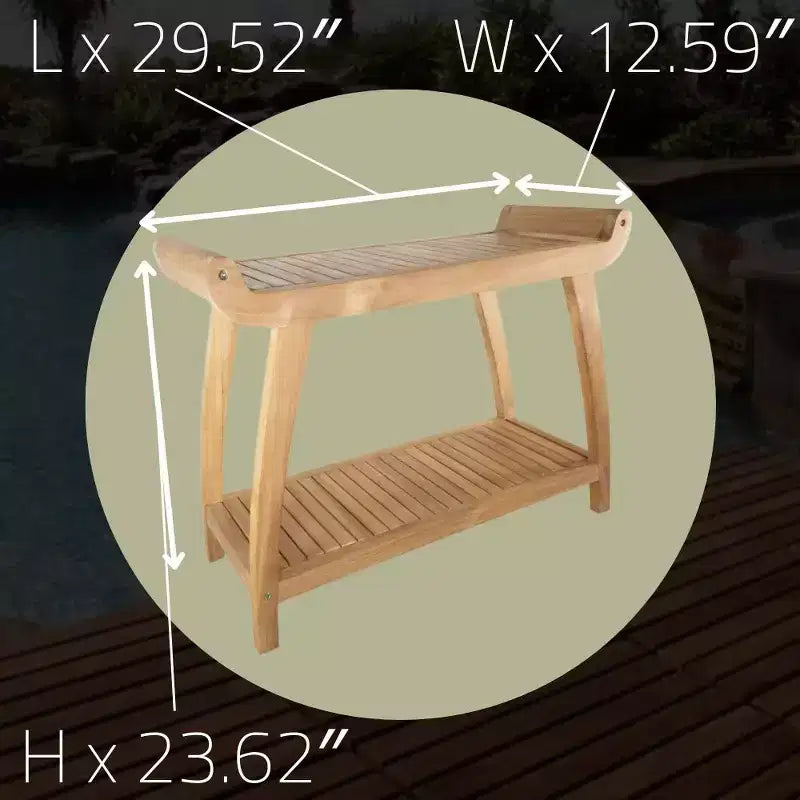 Banc de spa courbé Nordic Teak 30 naturel pour douche et bain avec étagère - Beige