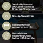 Banc de spa courbé Nordic Teak 30 naturel pour douche et bain avec étagère - Beige
