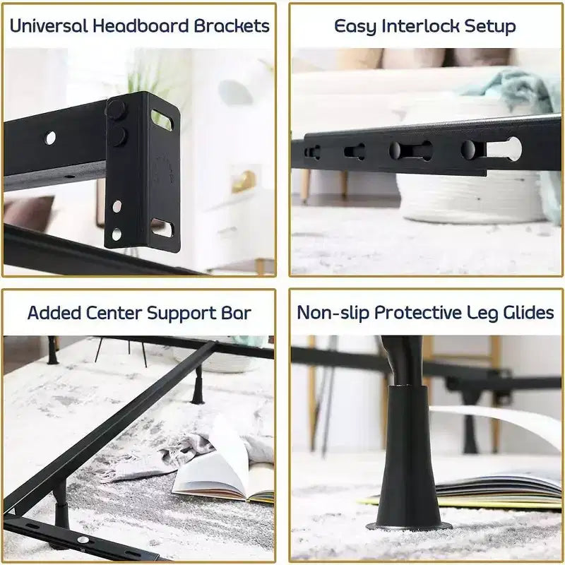 Sommier tapissier réglable Nestl avec pieds de support centraux, cadre de lit plateforme métallique robuste
