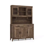 Costway Kitchen Pantry Cabinet with Microwave Countertop Double Glass Doors 2 Drawers