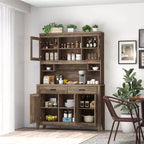 Meuble de rangement de cuisine Costway avec comptoir à micro-ondes, doubles portes vitrées, 2 tiroirs