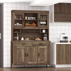 Meuble de rangement de cuisine Costway avec comptoir à micro-ondes, doubles portes vitrées, 2 tiroirs