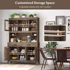 Meuble de rangement de cuisine Costway avec comptoir à micro-ondes, doubles portes vitrées, 2 tiroirs