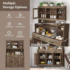 Meuble de rangement de cuisine Costway avec comptoir à micro-ondes, doubles portes vitrées, 2 tiroirs
