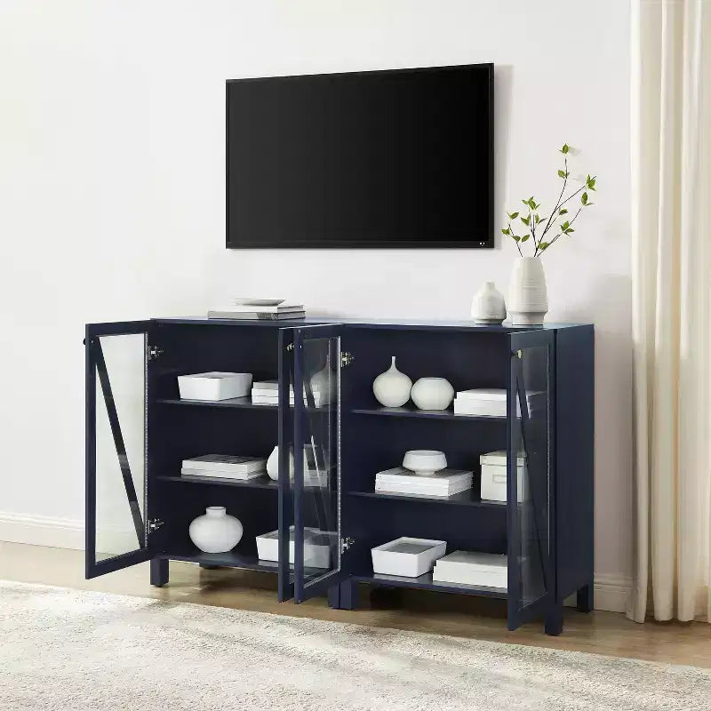 Crosley 60 Cassai Buffet multimédia 2 pièces : Portes vitrées, étagères réglables, gestion des câbles