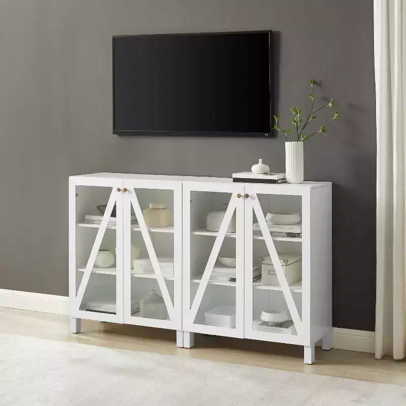 Crosley 60 Cassai Buffet multimédia 2 pièces : Portes vitrées, étagères réglables, gestion des câbles