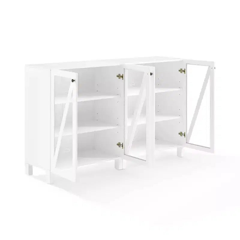 Crosley 60 Cassai Buffet multimédia 2 pièces : Portes vitrées, étagères réglables, gestion des câbles