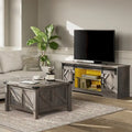 Meuble TV avec portes coulissantes façon porte de grange et table basse, lot de 2