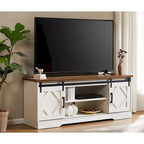 Meuble TV avec portes coulissantes façon porte de grange et table basse, lot de 2